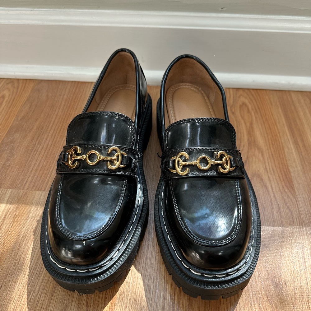 Sam Edelman Black Loafers with Gold Accents